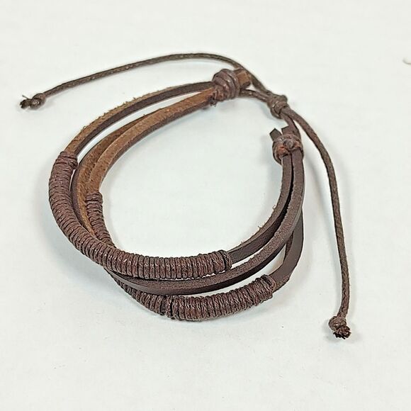 Faux Leather Slider Bracelet 6 Strands Dark Brown Cowboy Cowgirl 6.5" - 9.5" - Picture 4 of 8
